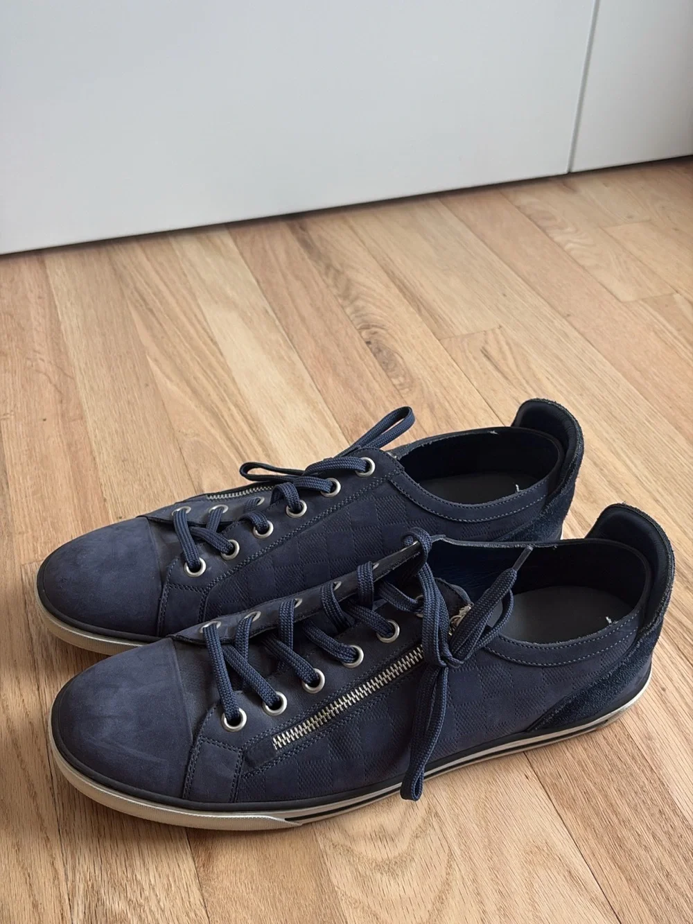 Louis Vuitton Navy Low-Top Lace-Up Sneakers with Side Zip
